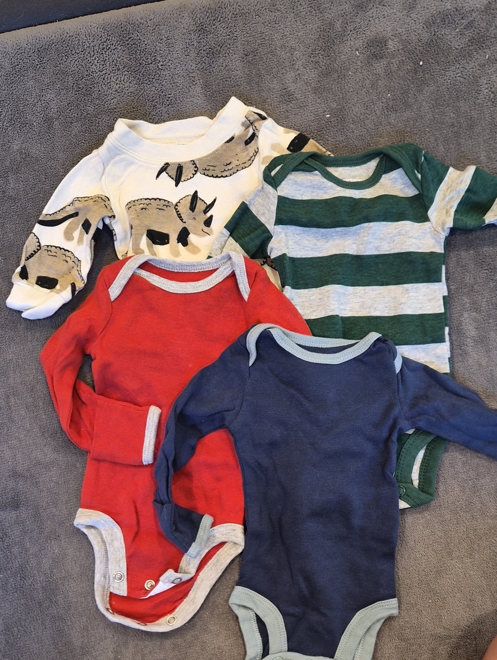 Kids Long-Sleeve One-Piece Bodysuits Set - Red, Navy, Green, Cream